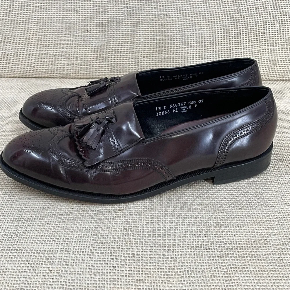 Florsheim Mens 13 D Burgundy Leather‎ Wingtip Kiltie Tassel Loafers Dress Shoe